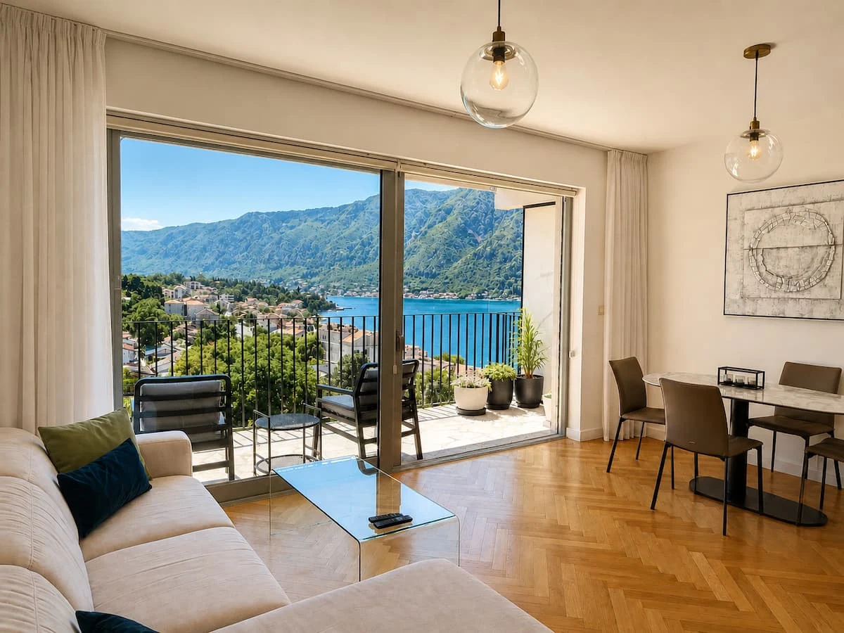 Jovan’s sea-view apartment in Dobrota — photo from the Airbnb listing
